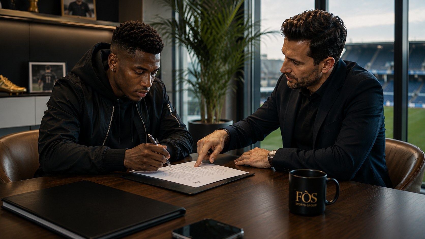 Signature d'un jeune joueur avec son agent FÒS